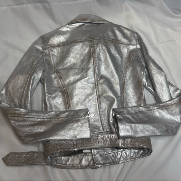 JOHN RICHMOND RICHMOND X Leather Metallic Cropped Moto Jacket SZ 42 - Picture 6 of 10